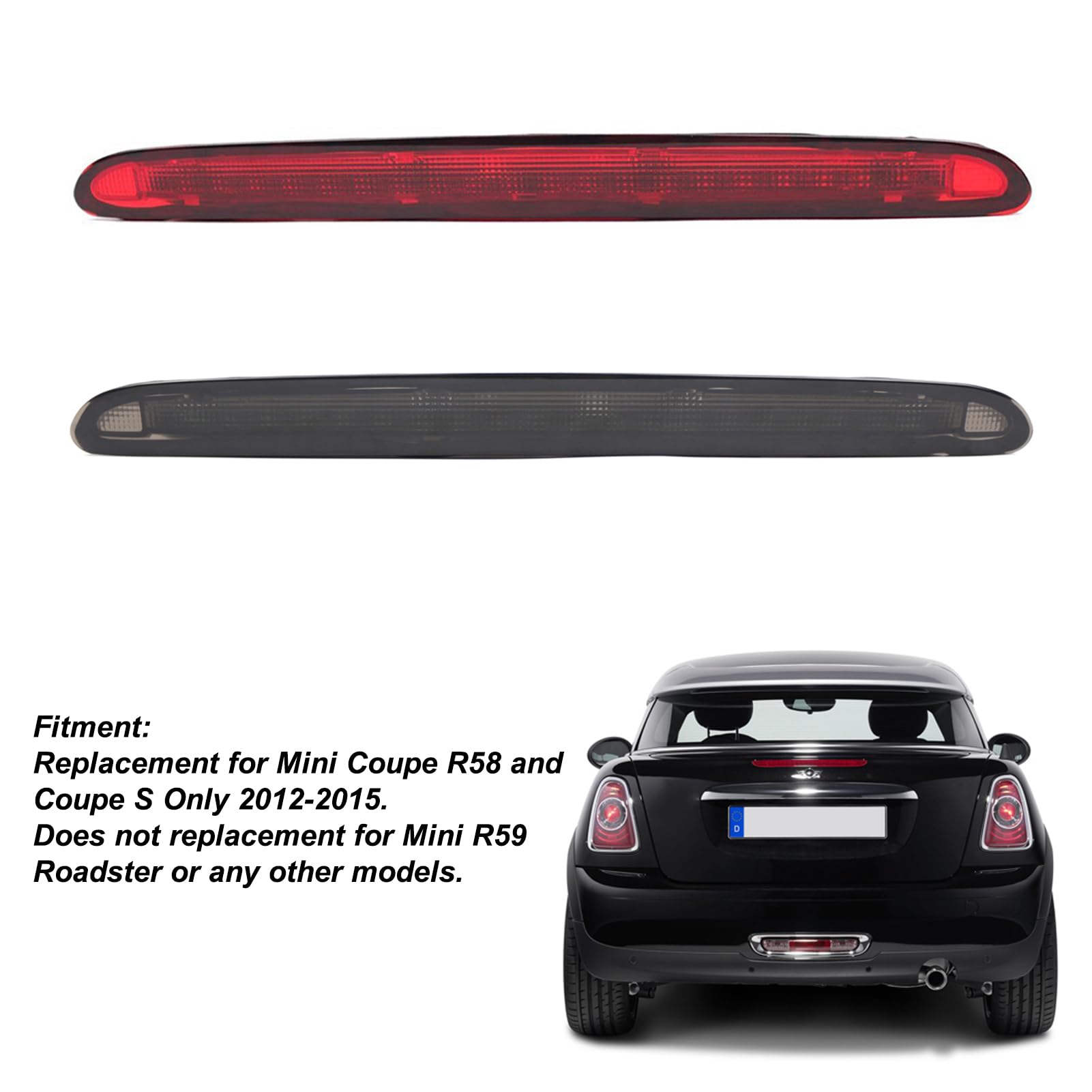 Tbest Tercera Luz de Freno, Reemplazo de Mini Coupe R58 y para Coupe S Solo 2012-2015, 63252758940, Apariencia Exquisita, Mayor Visibilidad con una Instalación Fácil (BLACK)