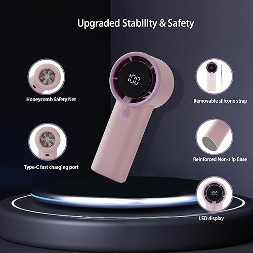 Miniatura 4 de Ventilador turbo de mano portátil actualizado 2025 con batería de 20 horas, mini ventilador recargable con pantalla digital, base antideslizante,
