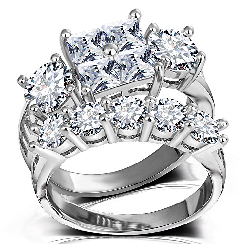 Princess Wedding Rings for Women - Brilliant Cubic Zirconia Big Engagement Bridal Sets Size 5-114