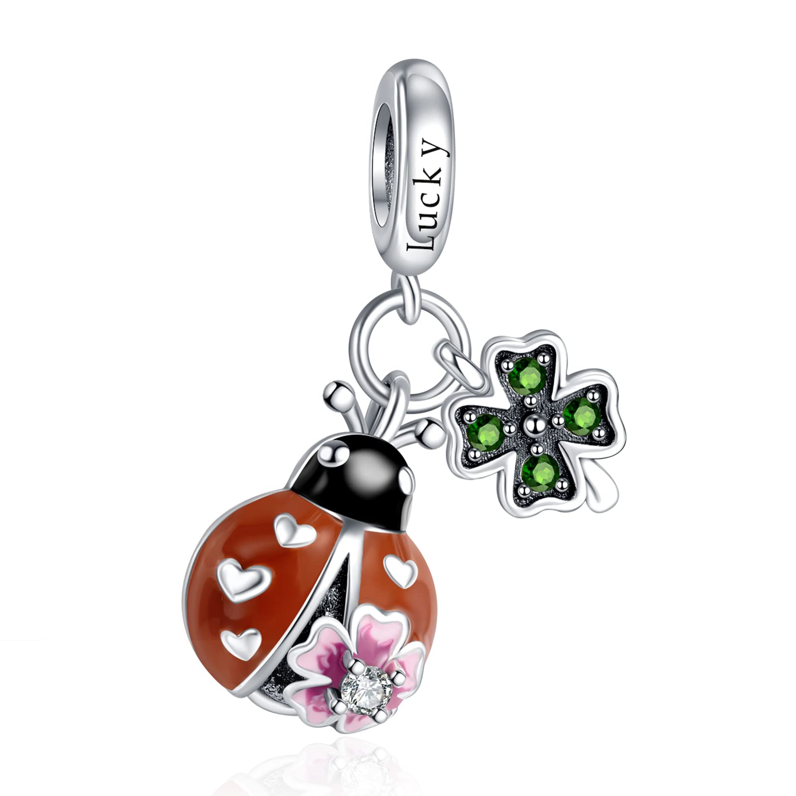 RimgorisPlata de Ley 925 Charm Mujer Pulseras Collar Luciérnaga Brilla en la Noche Conejo Sólido Corazón Rosa Día de la Madre Huevo de Pascua Libélula Esmalte Libélula Pájaro Colibrí