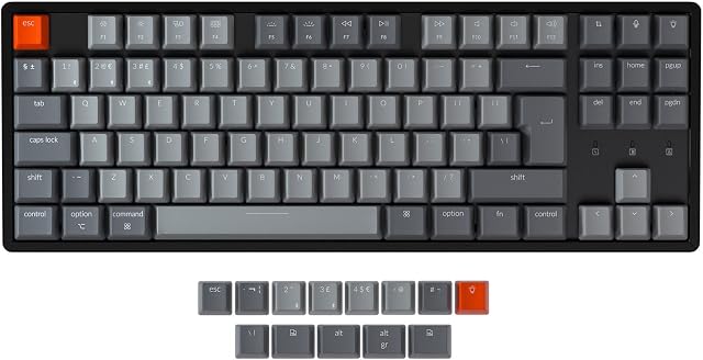 Keychron K8 Tenkeyless Wireless Mechanical Keyboard for Mac, Bluetooth ISO-UK-Layout RGB Backlight Multitasking Type-C Wired Gaming Keyboard for Windows with Gateron Brown Switch, Aluminum Frame