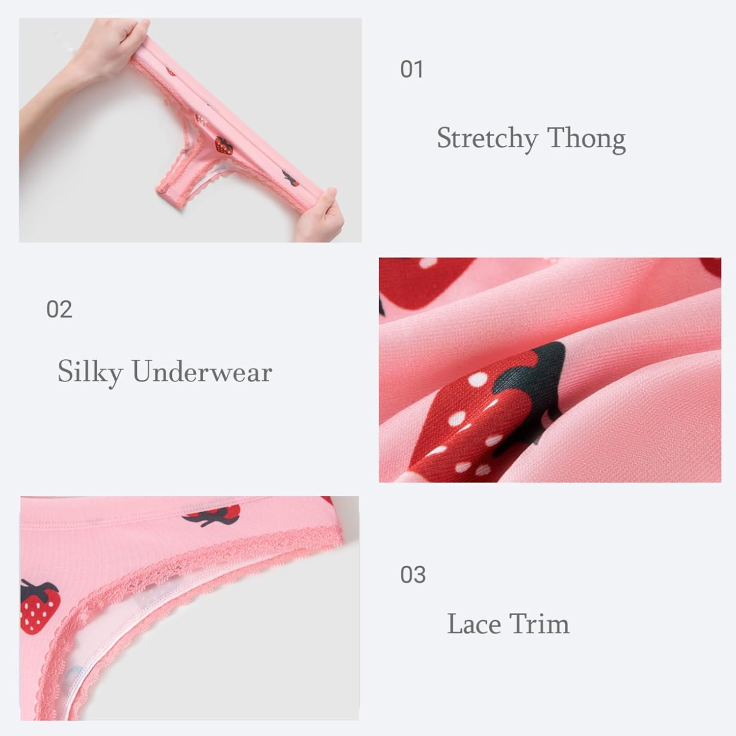 TenderTouch Women's Heart & Strawberry Print Thong Panties 4-Pack, Sweet & Cute Underwear for Valentine's Day Gifts - Image 6