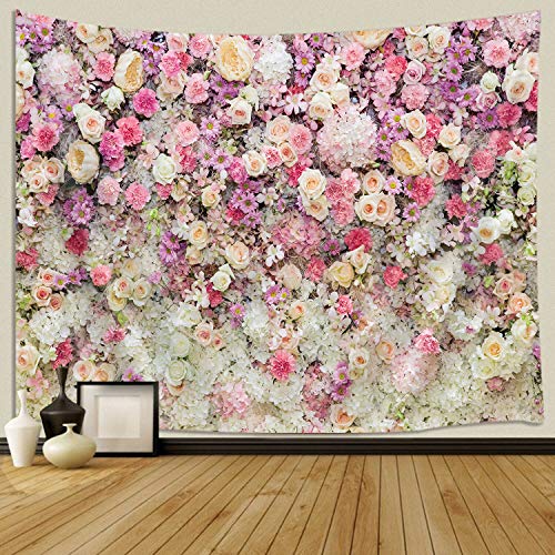 JAWO Floral Wall Tapestry for Girls, Colorful Pink Yellow Rose Flower...