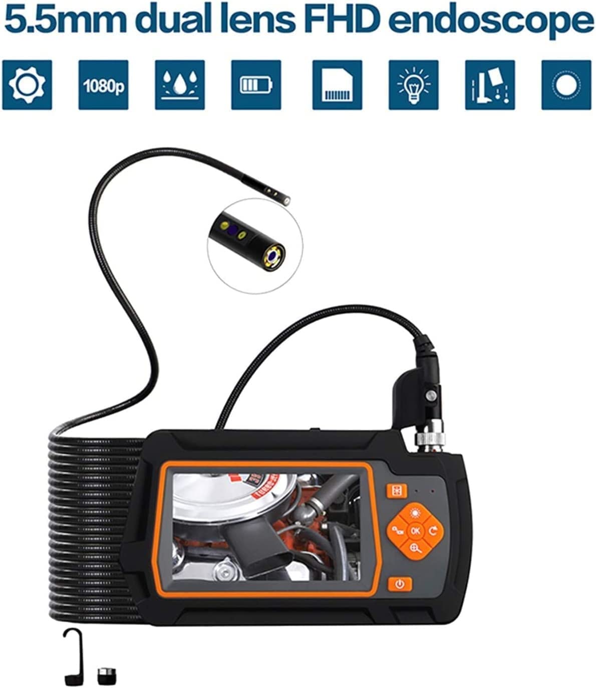 Endoskopy techniczne Endoskop 5.5mm kamera inspekcyjna z dwoma obiektywami 4.3 calowy ekran wodoodporny boroskop do kontroli kanalizacji samochodowej, 20m diagnostyczne