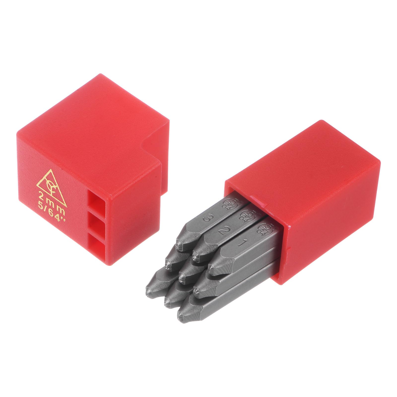 QUARKZMAN 9uds Número Sello Juego 5/64" 2mm Alto Herramienta Acero 0-9 Punzón Prensa Herramientas Metal Sellos Juego Martillo Mano Punzón para Metal Plástico Madera Cuero Estampado