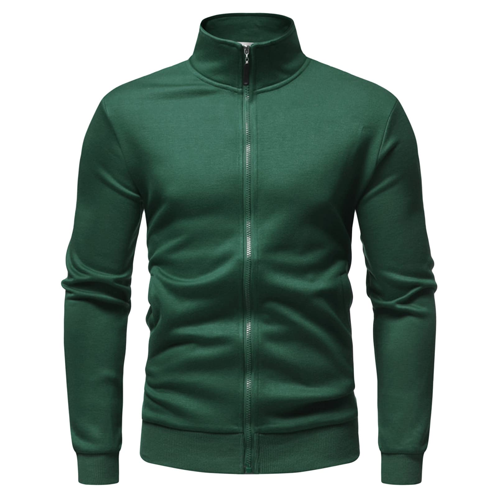 Maiyifu-GJ Men's Casual Full Zip Stand Collar Cardigans Lightweight Fleece Mock Neck Sweatshirt Slim Fit Winter Warm Jacket (Green,XX-Large)