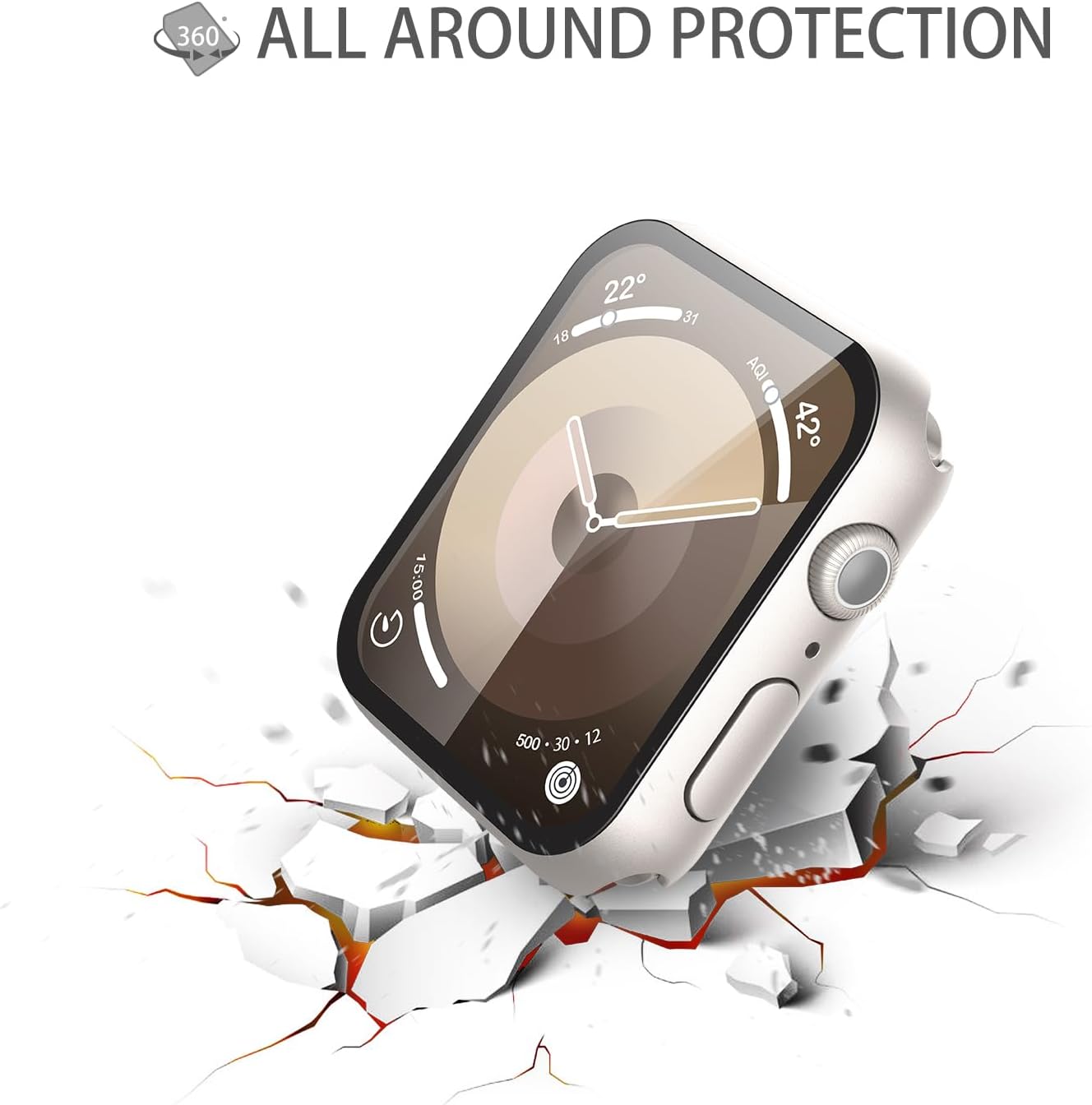 Misxi 2 Pack Hard PC Case with Tempered Glass Screen Protector Compatible with Apple Watch Series 9 Series 8 Series 7 45mm, Anti-Drop Scratch Resistant Lightweight Cover for iWatch, 2 Starlight - Image 4