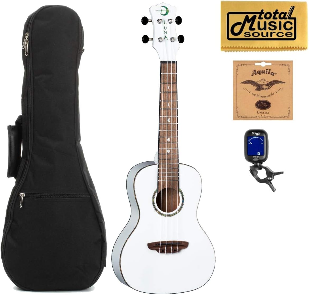Luna Uke"Hau" Snow White Concert Ukulele,UKE HAU C, w/Gigbag Bundle