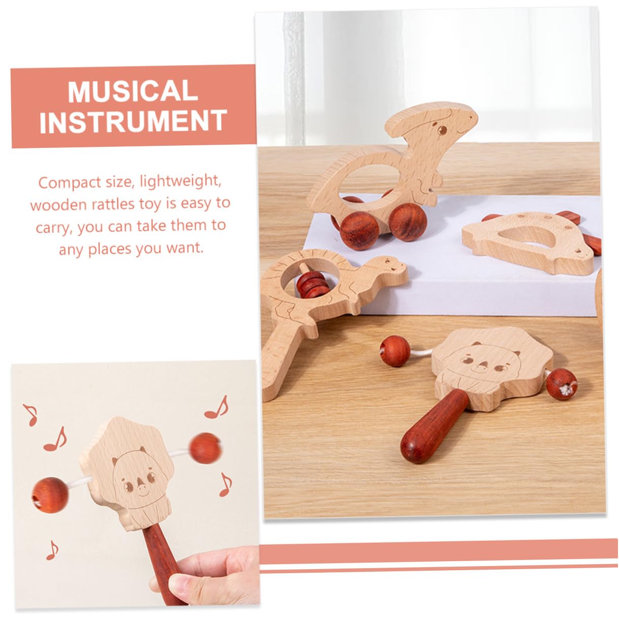ifundom 5 pezzi Sonagli in Legno per Ragazzo Ragazza Giocattoli Musicali per Allenamento Presa Manuale Regalo Educativo per Ragazzi e Ragazze per Feste e Uso Quotidiano