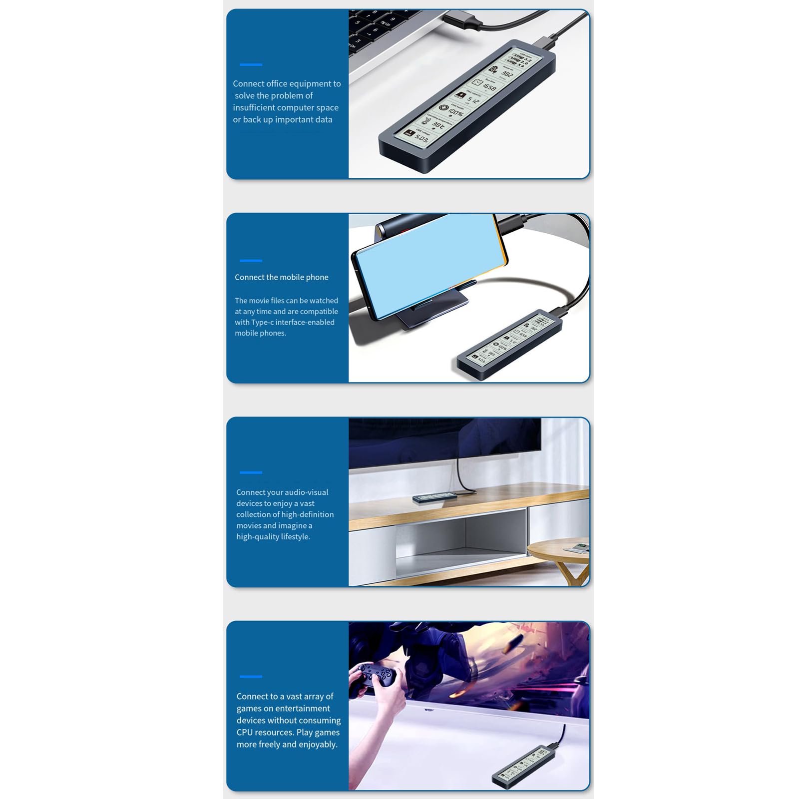 Carcasa SSD de aluminio con pantalla para el uso de NVMe