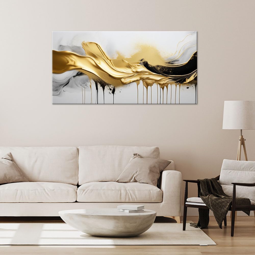 Feeby Lienzos Decorativos - Cuadros Decoracion Salon Modernos - Abstracción dorada en 3D - 100x50 cm - Decoración Para el Salón y el Dormitorio