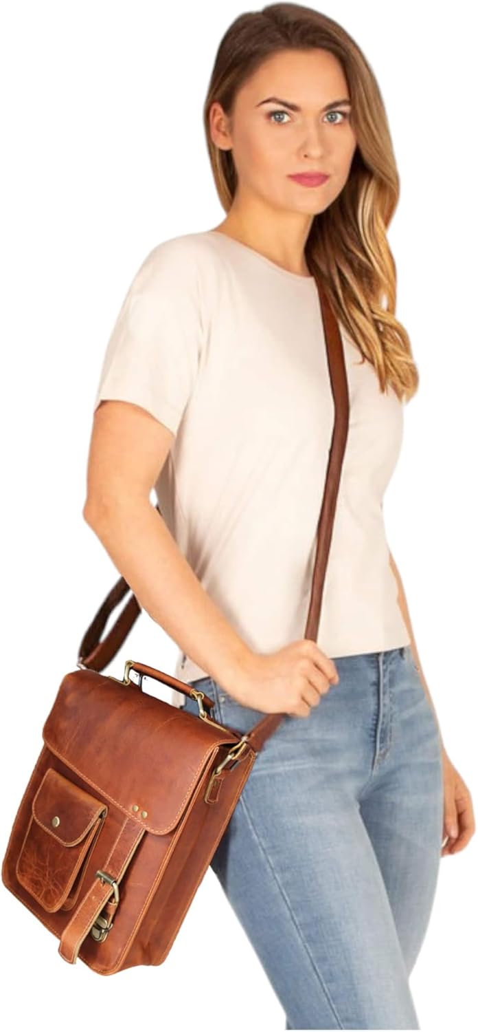 Leather messenger bag shoulder bag cross body vintage messenger bag for women & men satchel man purse - Image 2