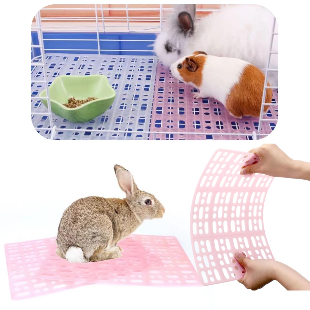 VAYINATO 2 Pcs (34 * 25 Cm) Pet Cage Mat for Rabbit, Guinea Pig, Hamster Waterproof Plastic Feet Pads | Non-Slip Resting Floor Mats For Cats, Dogs, Bunny | Water Proof | Easy To Clean Cage Pads, Pink