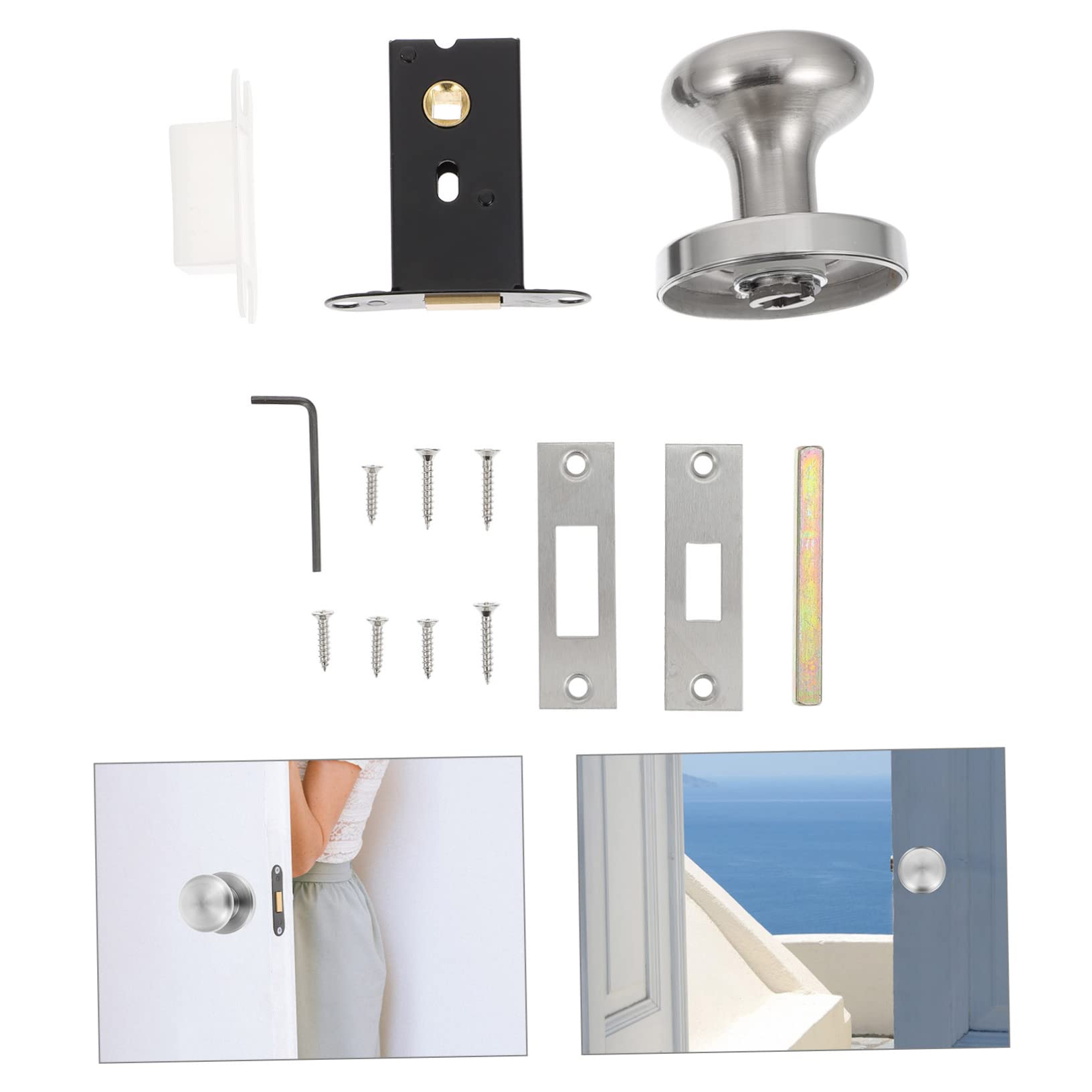 OSALADI Modern Zinc Alloy Door Lock Keyless Proof Lock Sleek Silver Bedroom Bathroom Kitchen Easy to Install