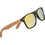 Zebra Wood Sunglasses with Mirrored Polarized Lens and Wooden Frame for Men and Women | 100% UVA/UVB Protection