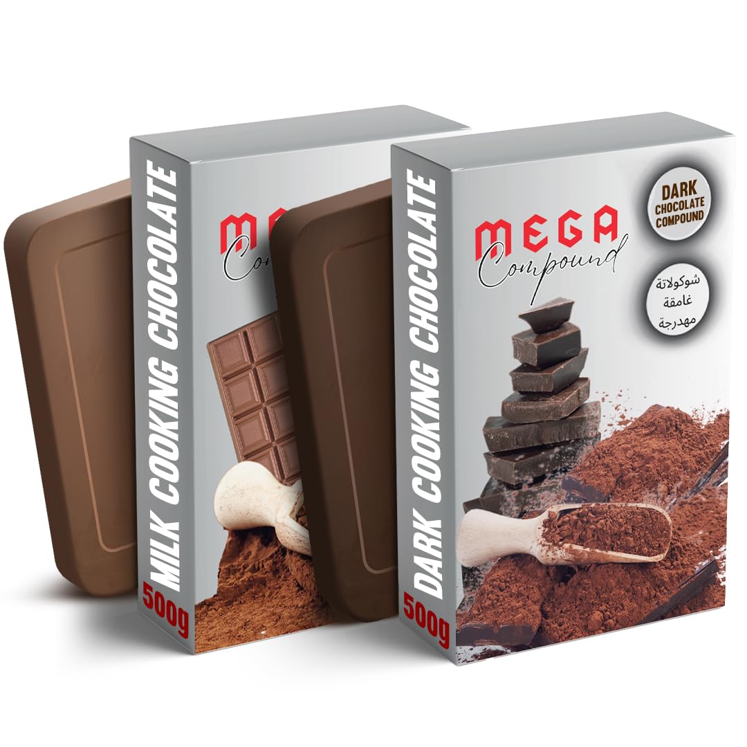 Mega Dark Chocolate & Milk Chocolate Compound Bars 500g + 500g Pack - Premium Cooking Chocolate for Baking, Desserts, Cakes, Cookies, and Confectionery