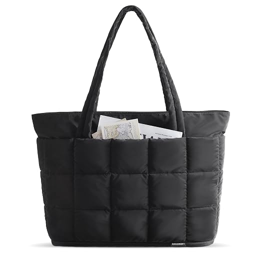 BAGSMART Expandable Tote Bag for Women, Puffer Work Tote Handbag, Quilted Carry On Bag for Travel Gym