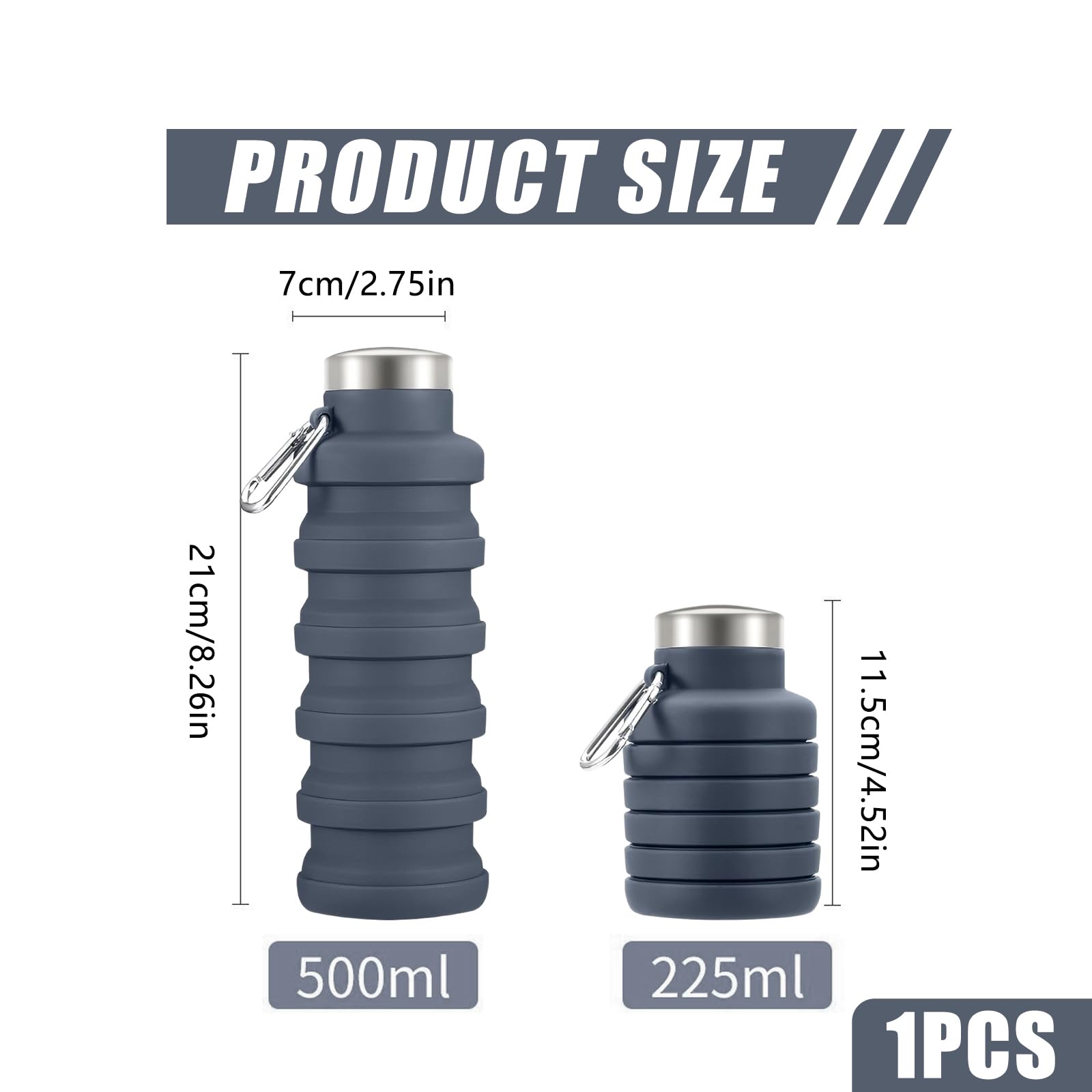 Składana silikonowa butelka na wodę, pojemność 500 ml, szczelna, składana butelka na wodę, bez BPA, silikonowa butelka na rower, przenośny, składany, sportowy kubek na wodę, na siłownię, do podróży