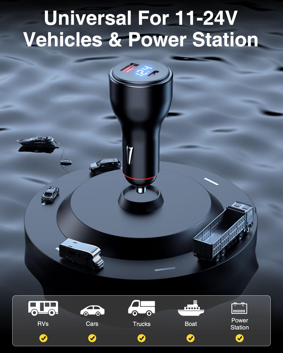Starlink - Mini adaptador de coche Starlink de 15 pies, accesorios de mini cable PD 100 W, carga rápida, USB C, cargador de coche, CC 12 V, 24 V, adaptador de corriente con visualización digital para