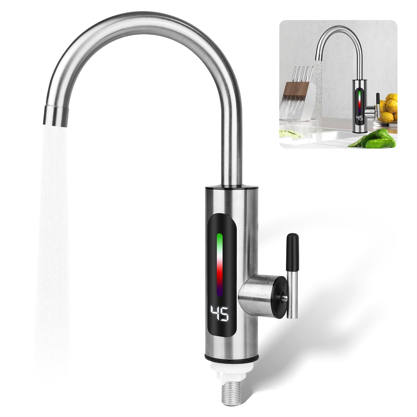 Robinet D'Eau Chaude InstantanéE 3000 W, Robinet éLectrique Avec Affichage de la TempéRature LED, Chauffe-Eau du Robinet, Robinet D'Eau Chaude InstantanéE de Cuisine et de Salle de Bain