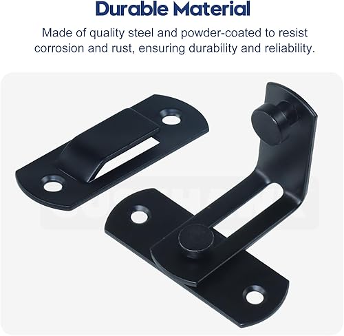 Miniatura 6 de Paquete de 2 cerraduras de puerta de granero de 90 grados para puerta corredera de granero, baño, gabinete, garaje, valla de madera, gallinero,