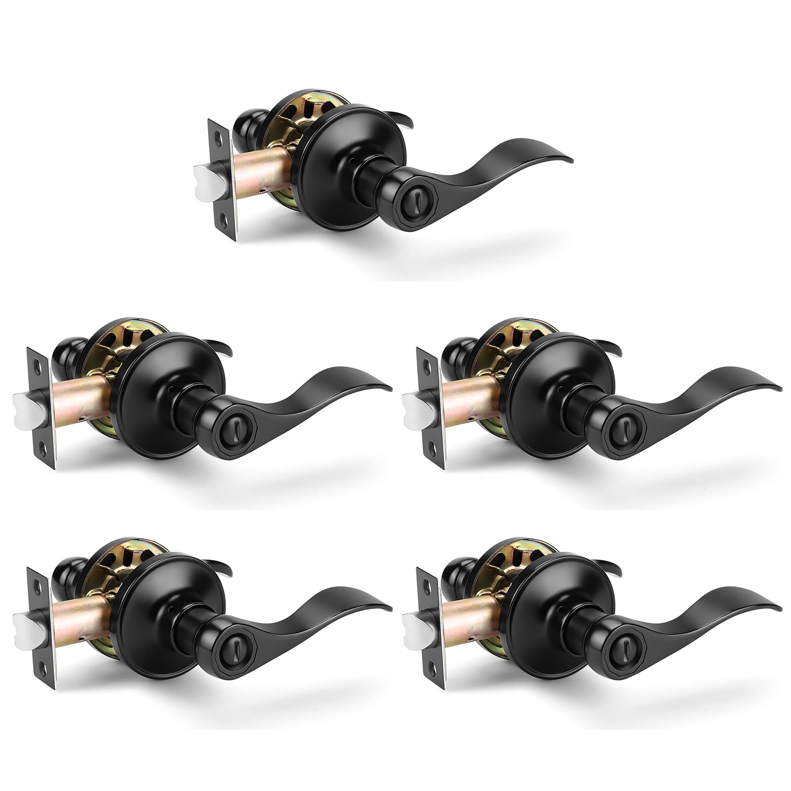 GobricoBlack Lever Lock Entry Passage Privacy Dummy,Wave Handle Privacy (for Bed/Bathroom) Black GB-DL12061-BKBK-5Pack