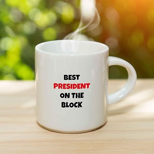Miniatura 3 de Bouncing Brick Designs Taza de café Best President On The Block, divertida idea de regalo para familiares, amigos, compañeros de trabajo, taza de