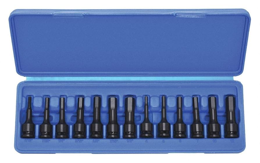 Westward 4PRG1 Impact Hex Driver Set, 3/8 Dr, 6 Pt, 13 Pc