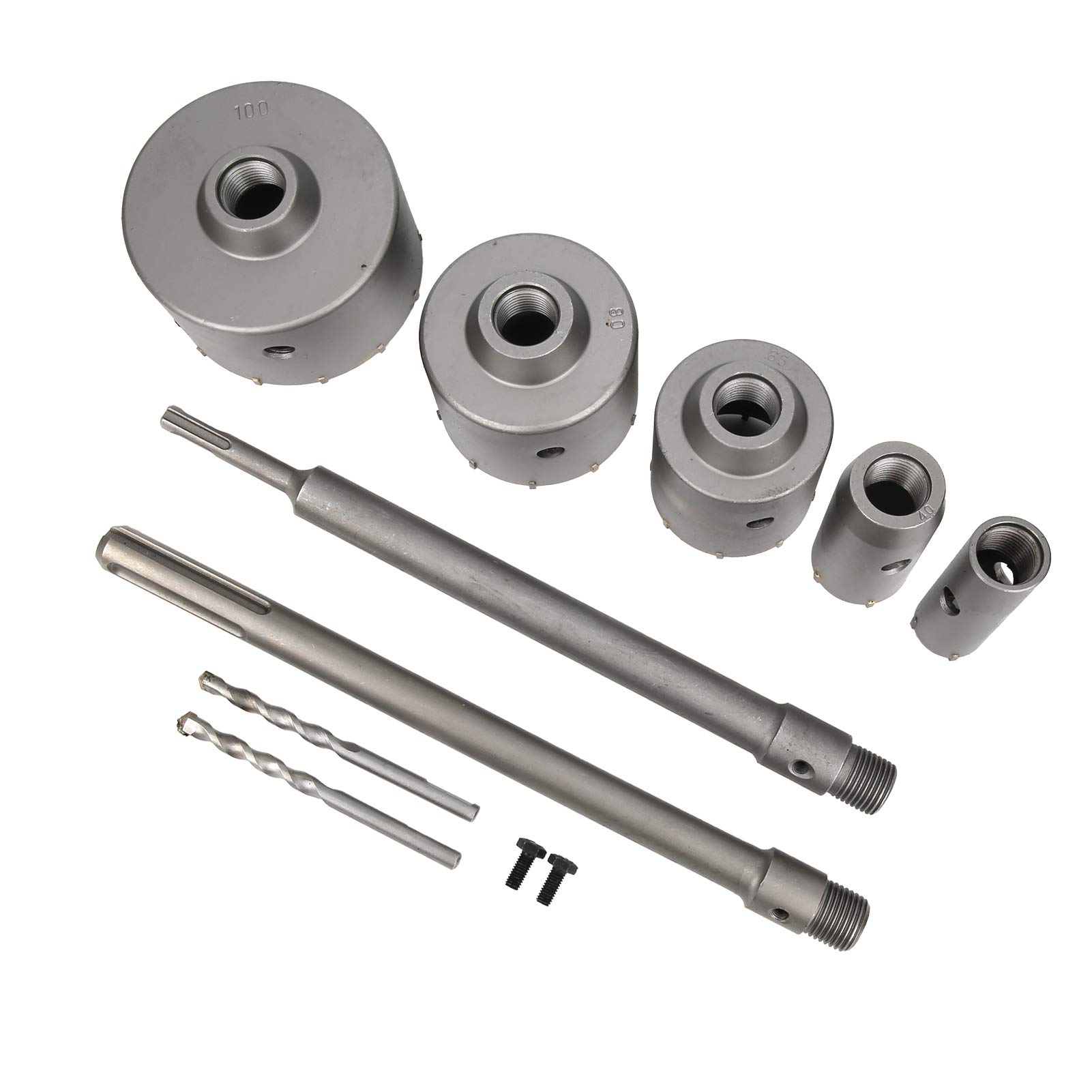 Cocoarm a Tazza per Muro, Set di 9 Frese per Fori per Calcestruzzo in Acciaio Al Carbonio 30mm 40mm 65mm 80mm 100mm per Foratura di Muri di Mattoni di Cemento, con Custodia per Punta Pilota con Gambo