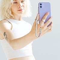 Vista 2 de Cordón de teléfono con abalorios y dije de 6 piezas para la muñeca, con diseño de frutas, estrellas, perlas o arco iris para mujeres y niñas.