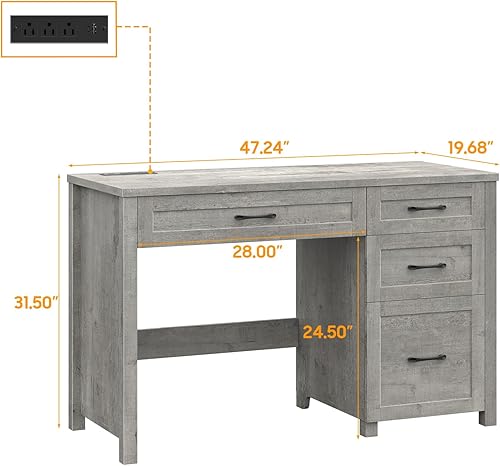 Miniatura 2 de Vabches Escritorio ejecutivo de granja de 47" con 4 cajones, escritorio para computadora con cajón de archivos y estación de carga, estación de