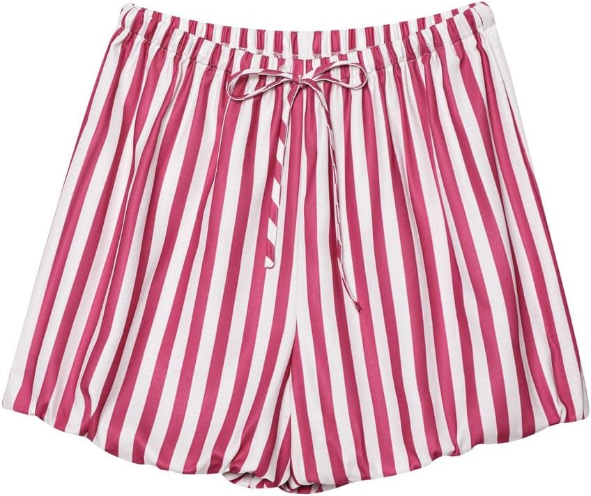 Women's Round Neck Tie Striped Short-Sleeved Top And Shorts Two-Piece Set