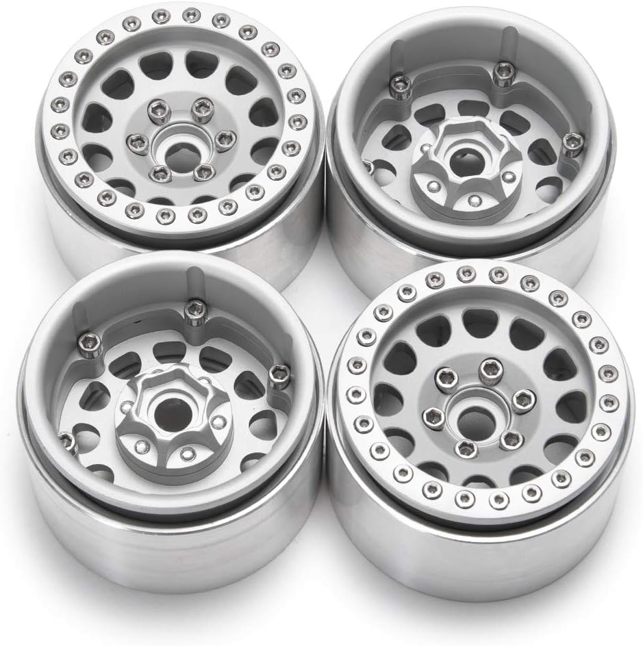 RC-Hub 4Pcs Aluminum Alloy 1.9" Beadlock Wheel Rims for 1/10 Axial SCX10 D90 TRX-4 CC01 RC Crawler Car (Mattee Sliver)