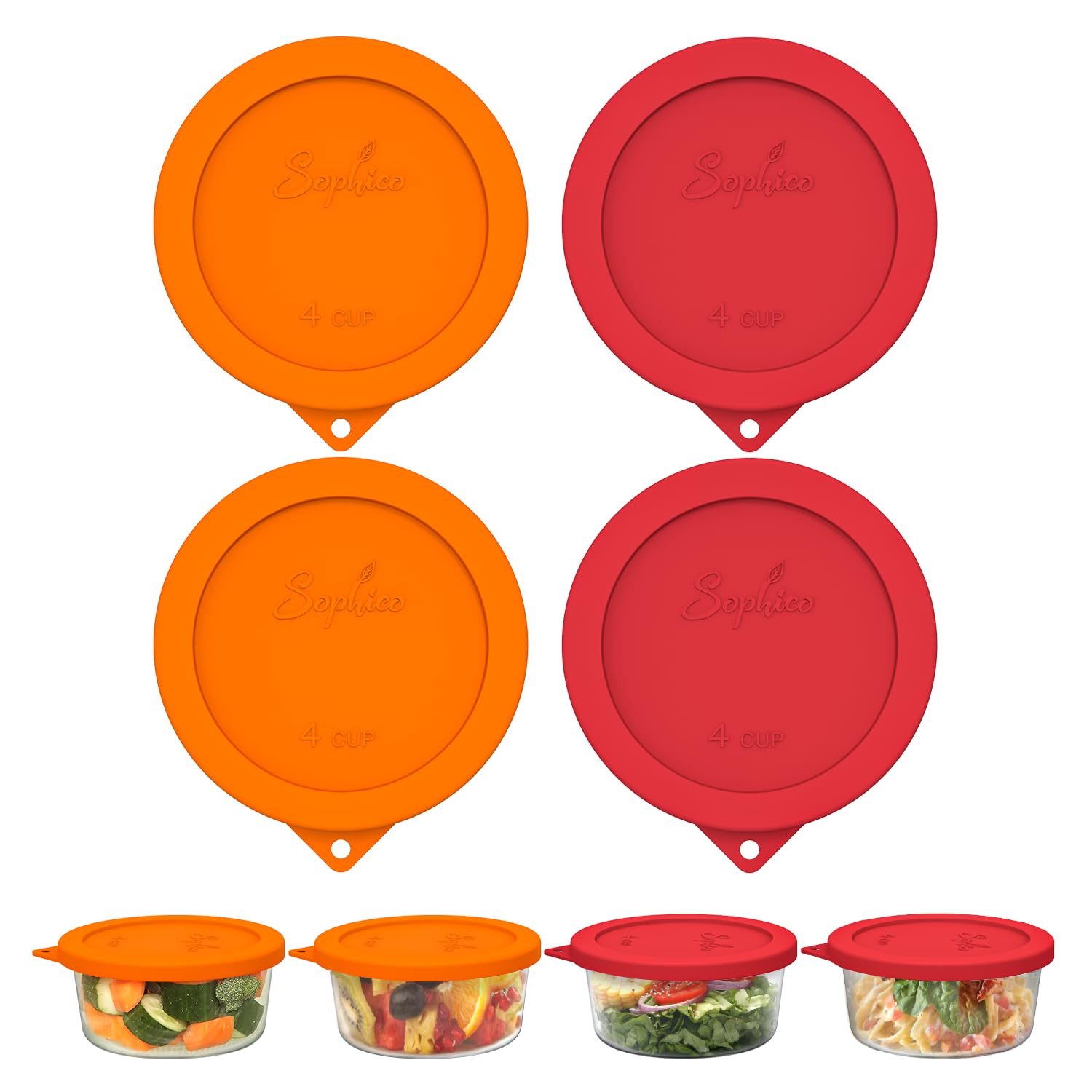 SOPHICO 4 Cup Silicone Lids Replacement for Pyrex &amp; Anchor Hocking 7201-PC