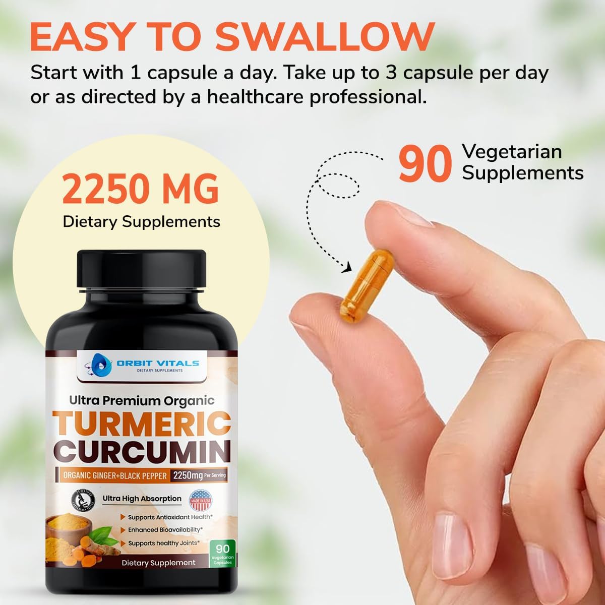 Turmeric Curcumin with Black Pepper & Ginger 2250mg - Ultra Potent Turmeric Supplement with 95% Curcuminoids & BioPerine for Joint Support, Enhanced Bioavailability, Immune Health - 90 Vegan Capsules - Image 6