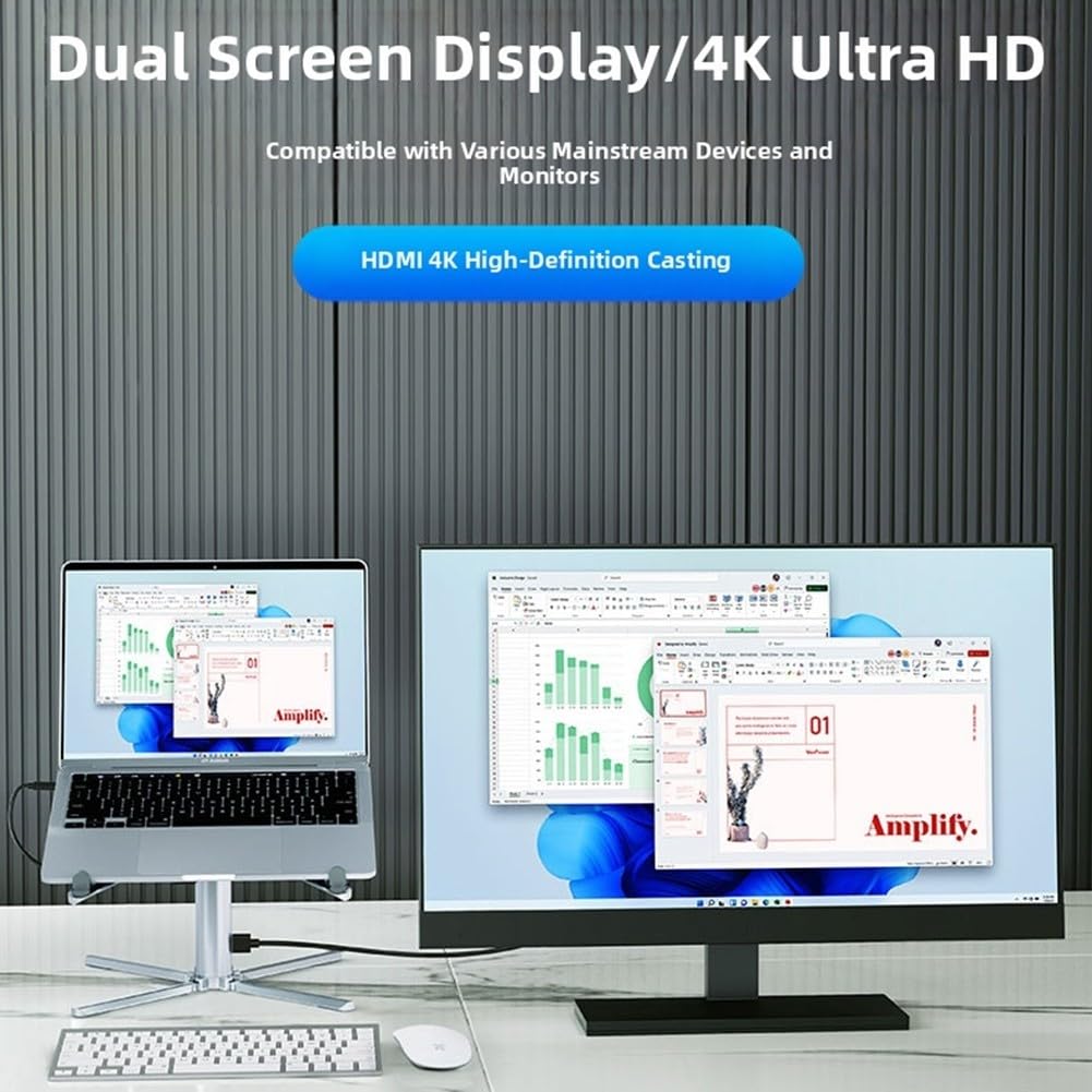 Docking station con hub USB C a 10 porte con supporto per computer portatile, base girevole a 360°, supporto per doppio monitor, porta Ethernet, trasferimento dati ad alta velocità, per ufficio e casa