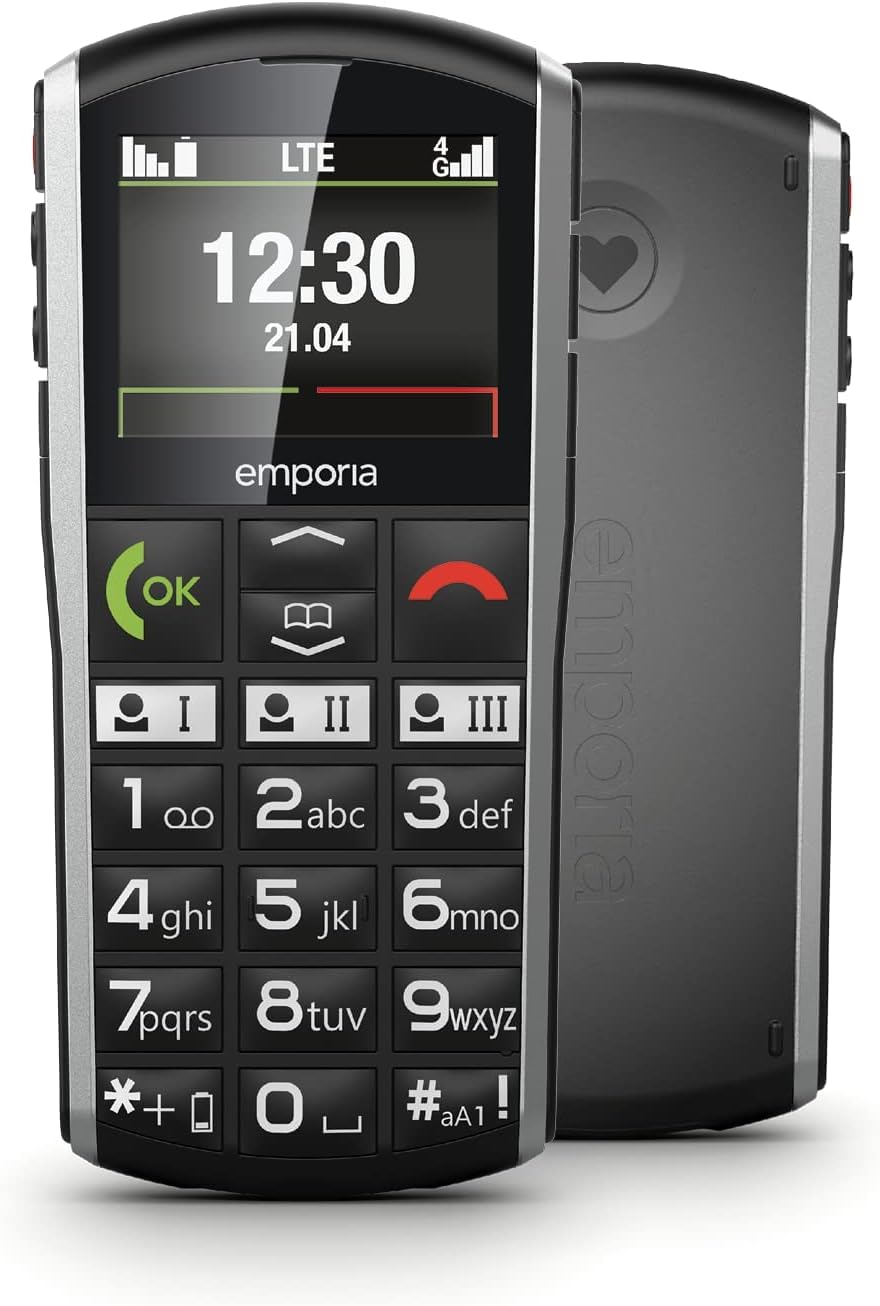 Emporia EmporiaSIMPLYCITY-LTE, Teléfono móvil con Botones sin Contrato, teléfono móvil con botón de Llamada de Emergencia, Teclas extragrandes, Ideal para Personas Mayores, fácil manejo, Negro