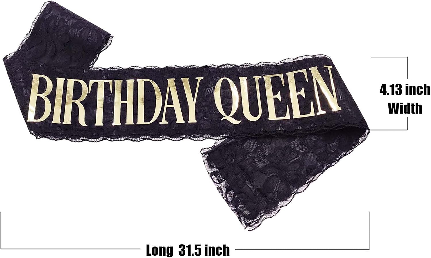 Birthday Queen Sash for Girls, Black Lace Gold Word Glitter Sash