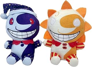Rubwuih 9.8" Clown Figure SUNdrop FNAF Sun Plush, Moon Plush, Cartoon Plush Filler for Birthday Gift Decorations (2-Pack, Size: 9.8") (Color : Sun and Moon, Size : 9.8)