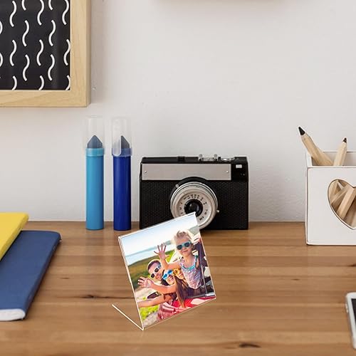 Miniatura 2 de Soaoo 15 marcos de fotos acrílicos de 4 x 4 pulgadas, marcos de cabina de fotos inclinados en forma de L, soporte de fotos de acrílico transparente