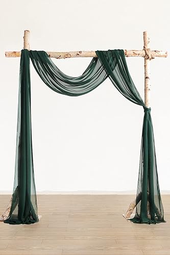 Miniatura 8 de Forwedo Paneles de tela drapeados de arco de boda de 20 pies, decoración de camino de mesa de gasa verde esmeralda, cortinas de tela, cortinas de