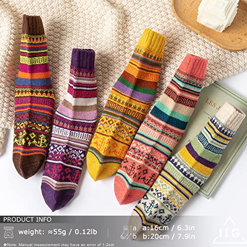 Image of IIG 5 Pairs Women's Vintage Style Thick Wool Warm Winter Crew Socks
