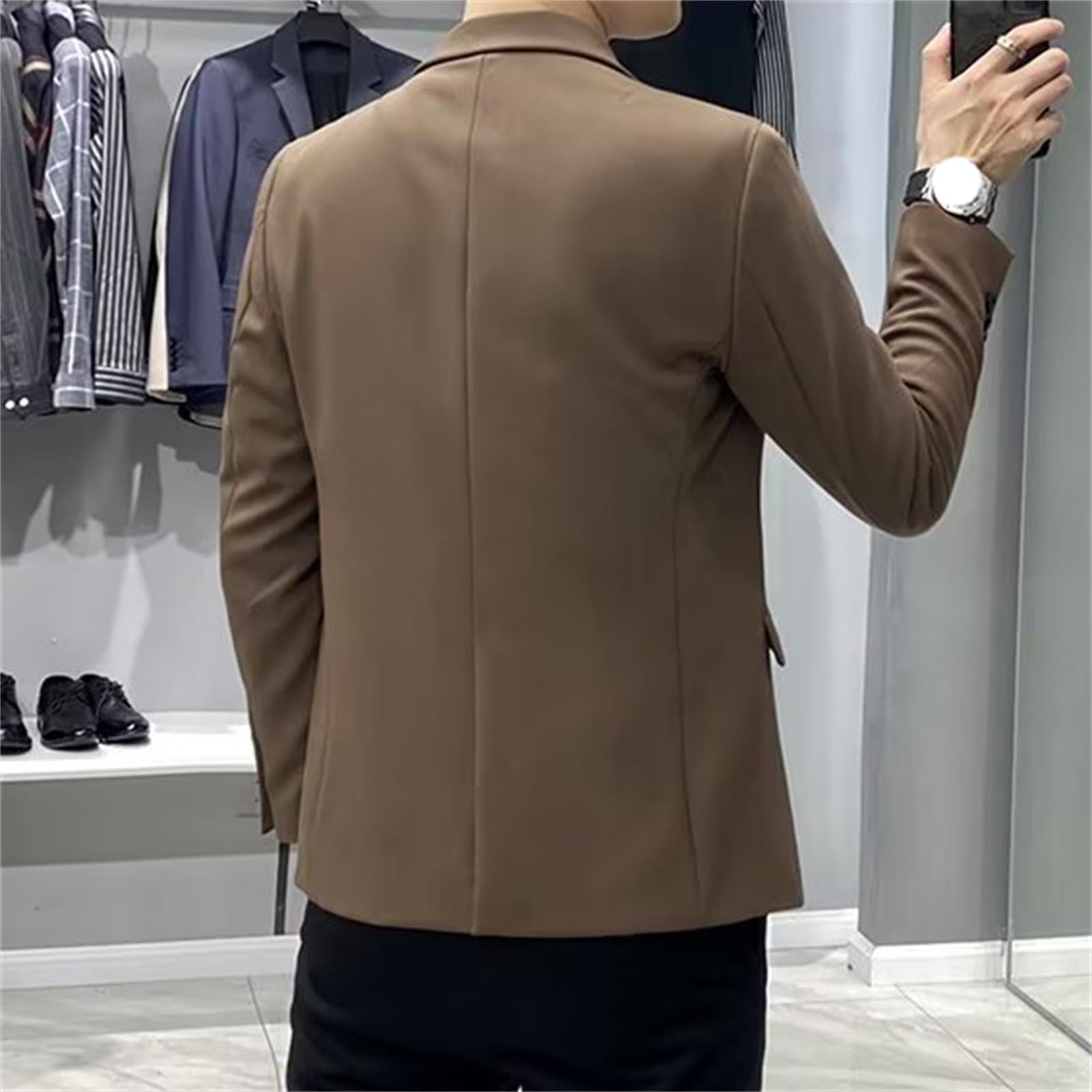 Chaqueta de Traje para Hombres Chaqueta Delgada Chaqueta Casual de una Sola Hebilla Chaqueta de Boda de Negocios Chaqueta