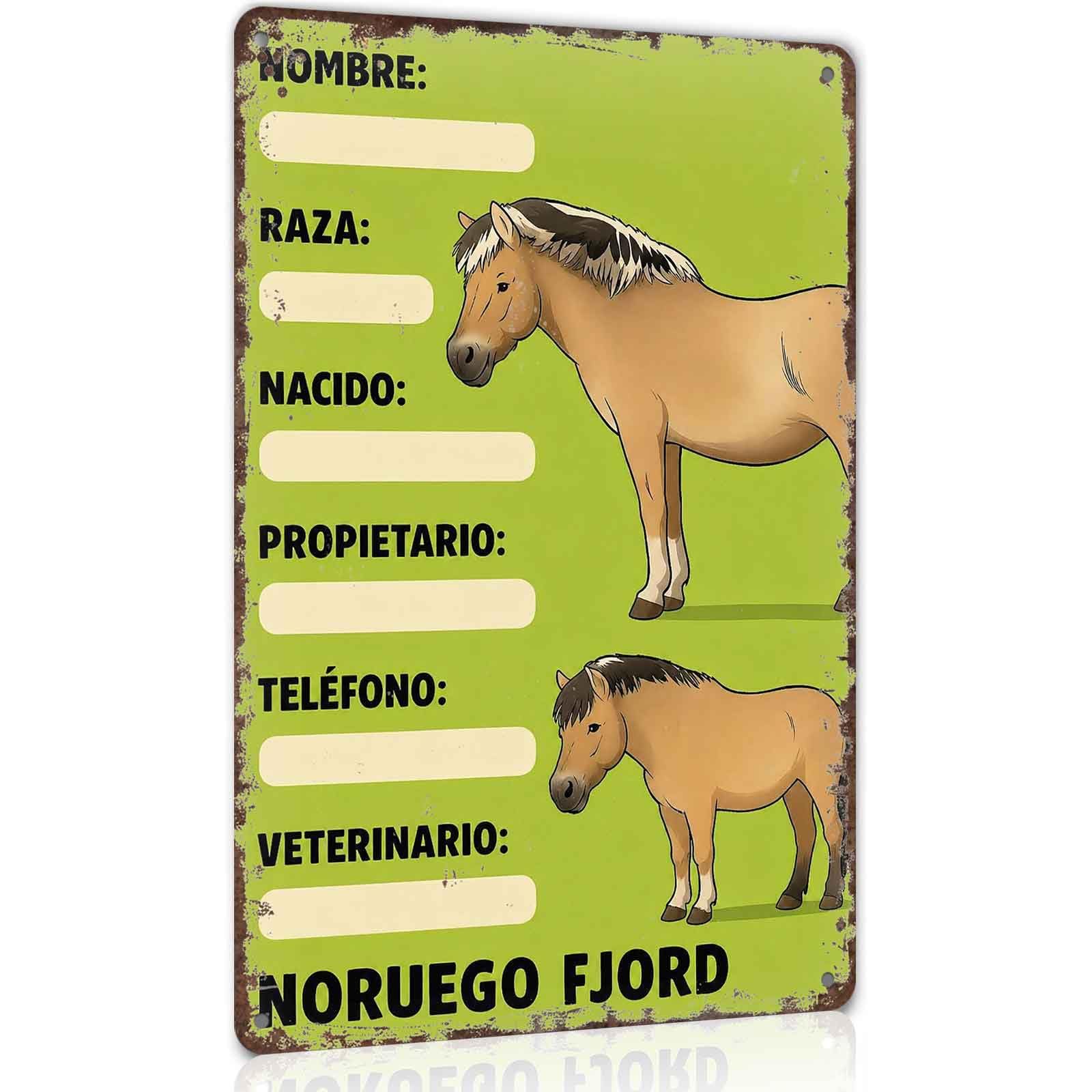 Nombre Raza Nacido Veterinario Noruego Fjord Metal Sign 8 x 12 Inch