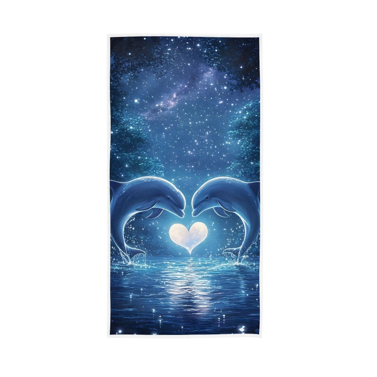 LSRCPD Two Heart Shaped Dolphins Swim in Ocean Hand Towel, Bath Hand Towels for Bathroom 15 x 30 Inches, Shower Towels