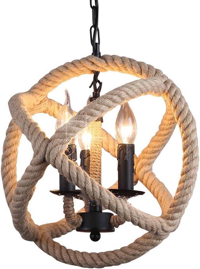 Retro Hemp Rope Ball Hanging Pendant Ceiling Lamp with 3 Heads Industrial Style Restaurant Chandelier Country - Cafe Bar Table Personality Pendant Lamp