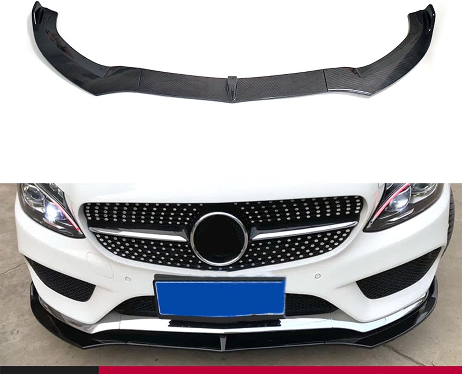 Compatible With Benz C-Class W205 JC Style 2015-2018, Car Front Bumper Spoiler Wing Front Lip Wing Car Body Kits Diffuser Anti-scratch Styling Trim, B Carbon Fiber Look