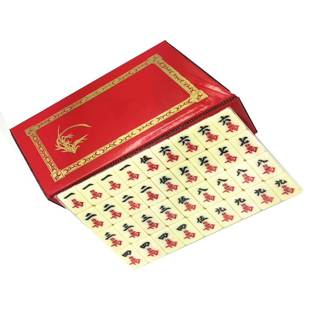Gra w stylu chińskim Chińska gra Mahjong, W skórzanym pudełku 144 płytki melaminowe chińskie kostki do gry Mahjong 2, przenośny rozmiar i lekka waga, prezent rozrywkowy