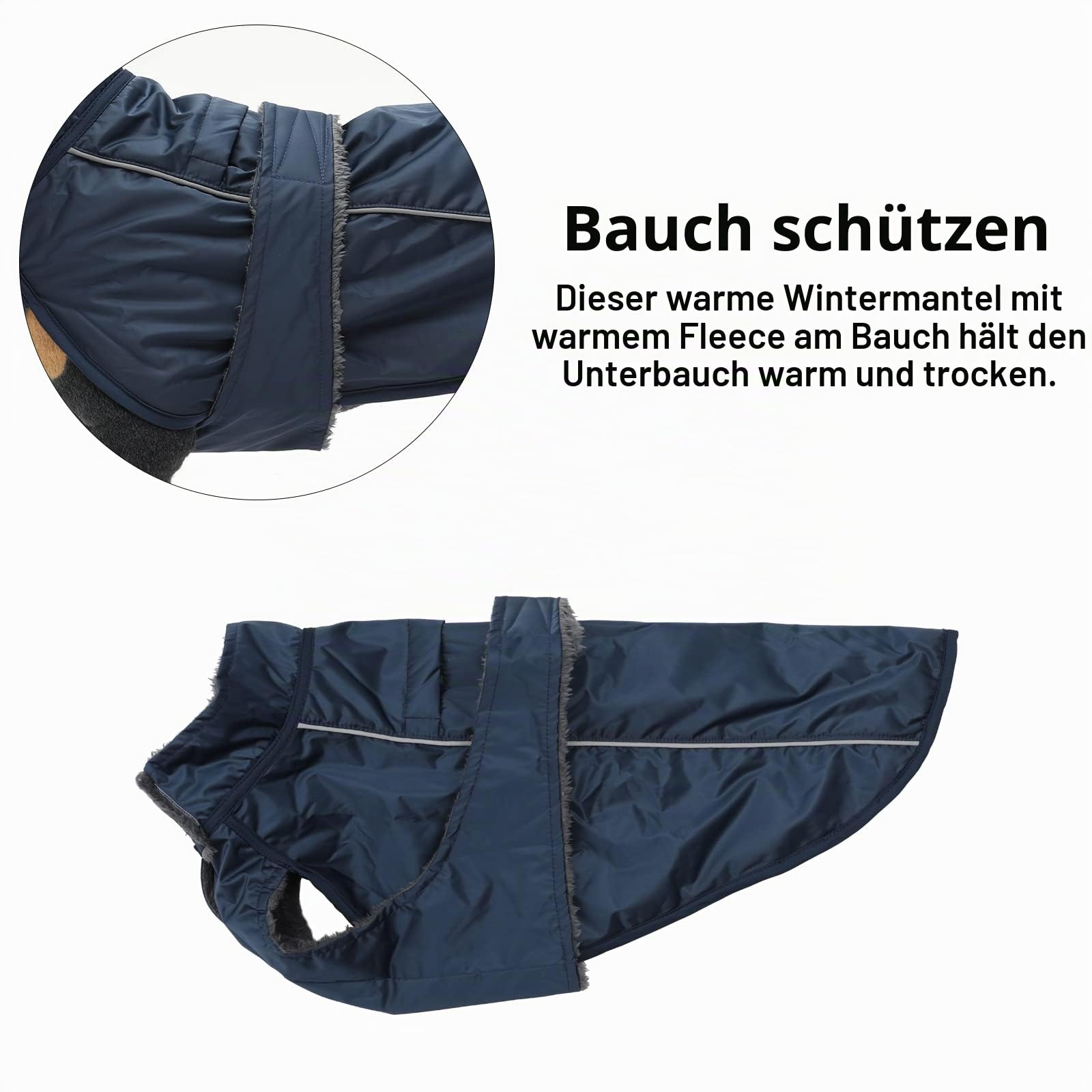 MOREZI Dachshund Regenmantel, wasserdichte Außenschicht, Fleecefutter, reflektierende Besätze, Verstellbarer Gürtel - geeignet für kleine und mittelgroße Hunde-Navy blau-L