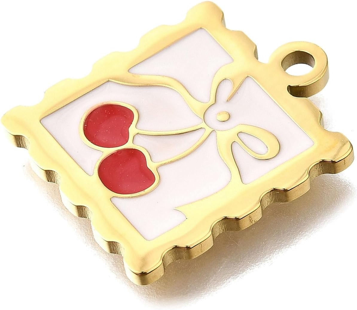 Elecrelive 1 Pc Square Enamel Cherry Charm Gold Plated Summer Fruit Charms image 2